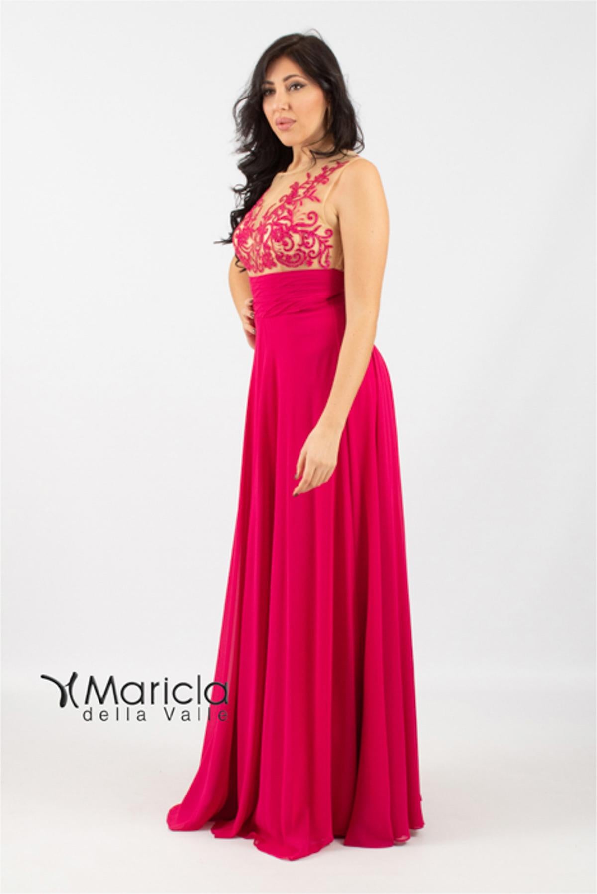 Abito lungo con ricamo ANT1007N FUXIA ANTILLE ELEGANCE