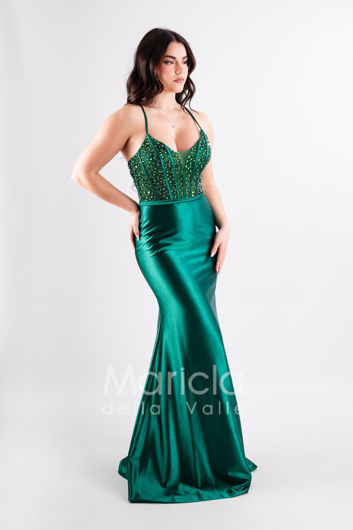 abito lungo bustino pietre JC28915 VERDE MARICLA ELEGANCE