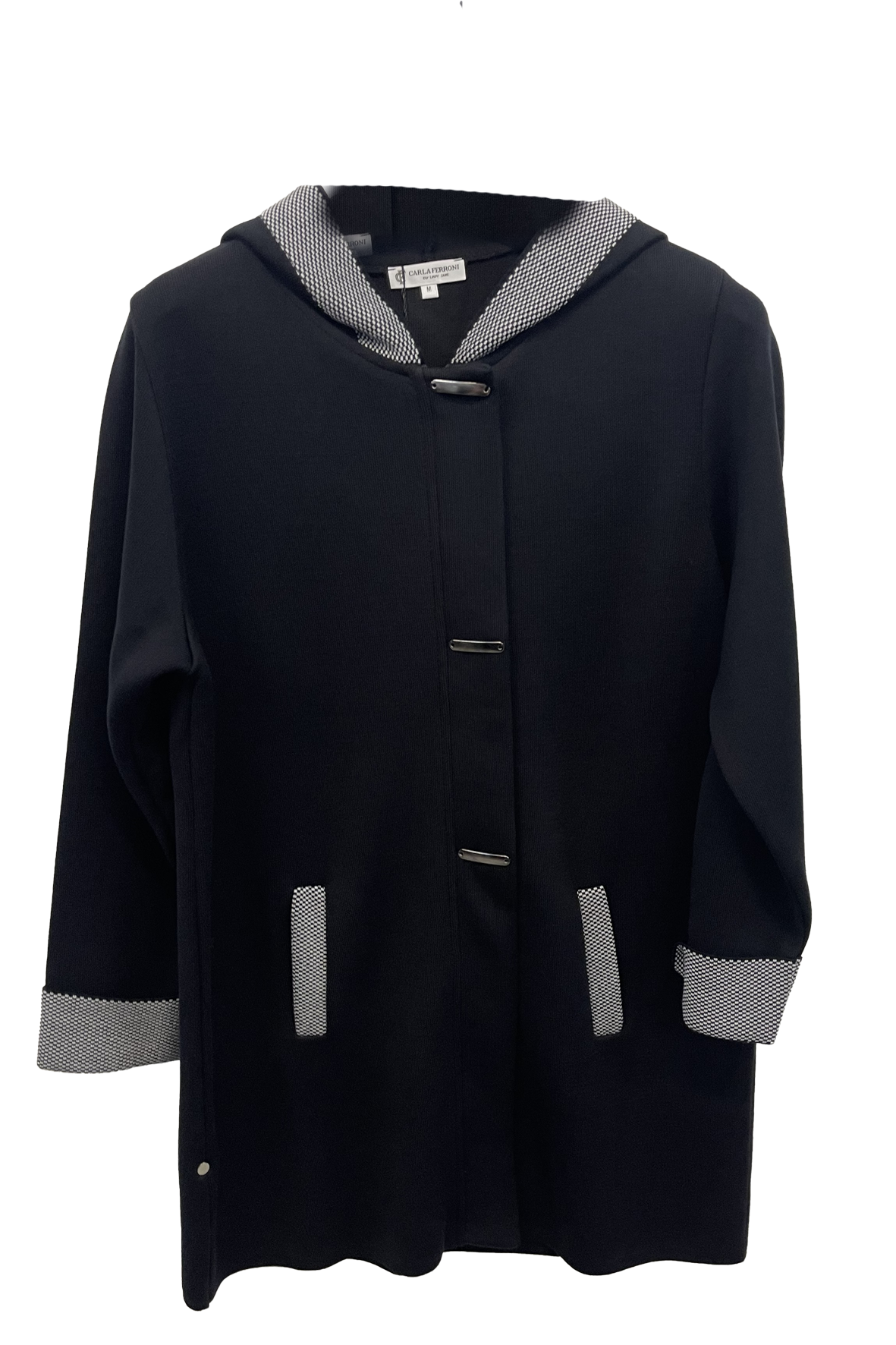 cappotto di maglia con inserti fantasia CF26341 NERO CARLA FERRONI