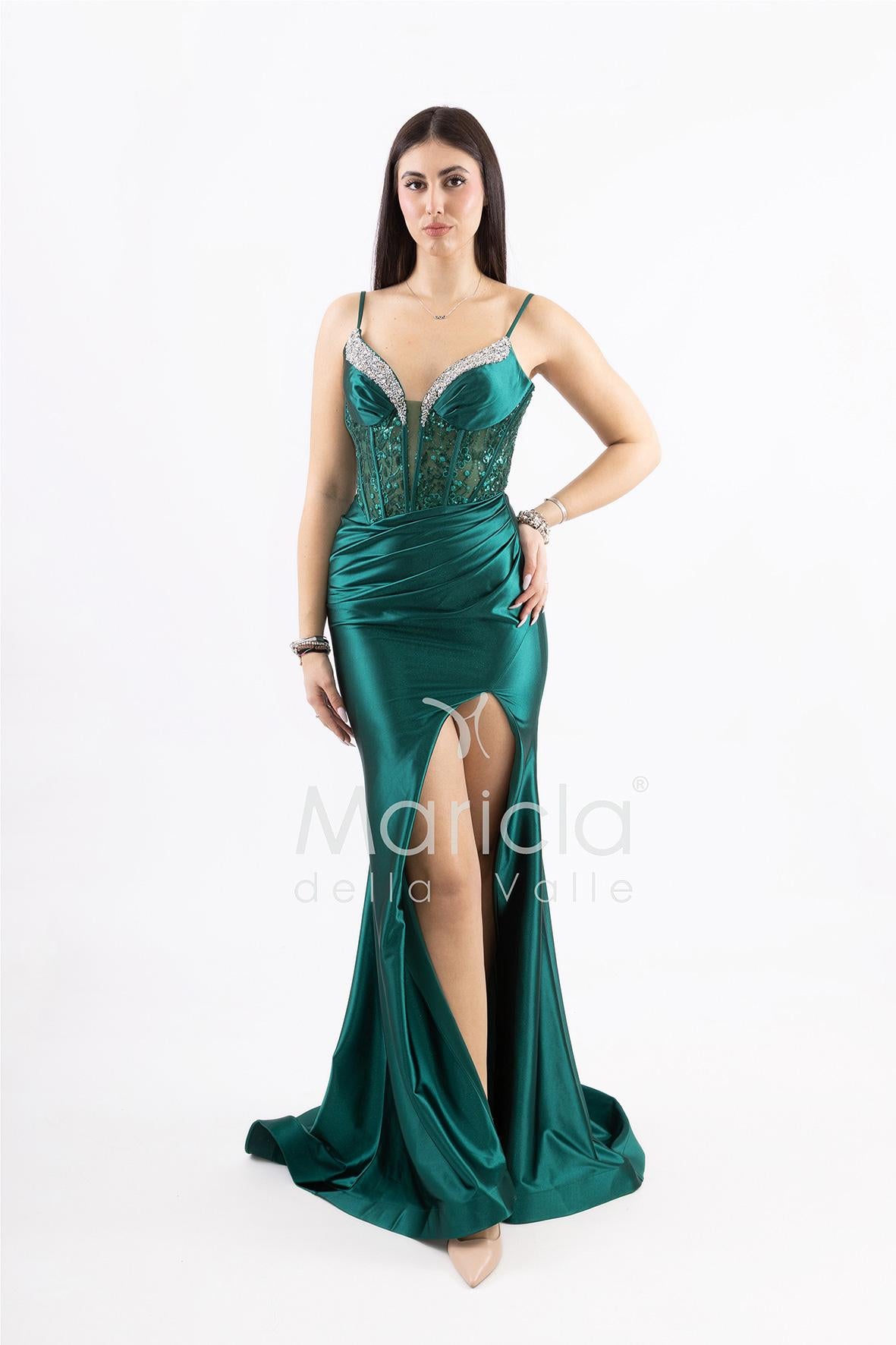 abito lungo corpetto corsetto in strass FP839019 VERDE MARICLA ELEGANCE