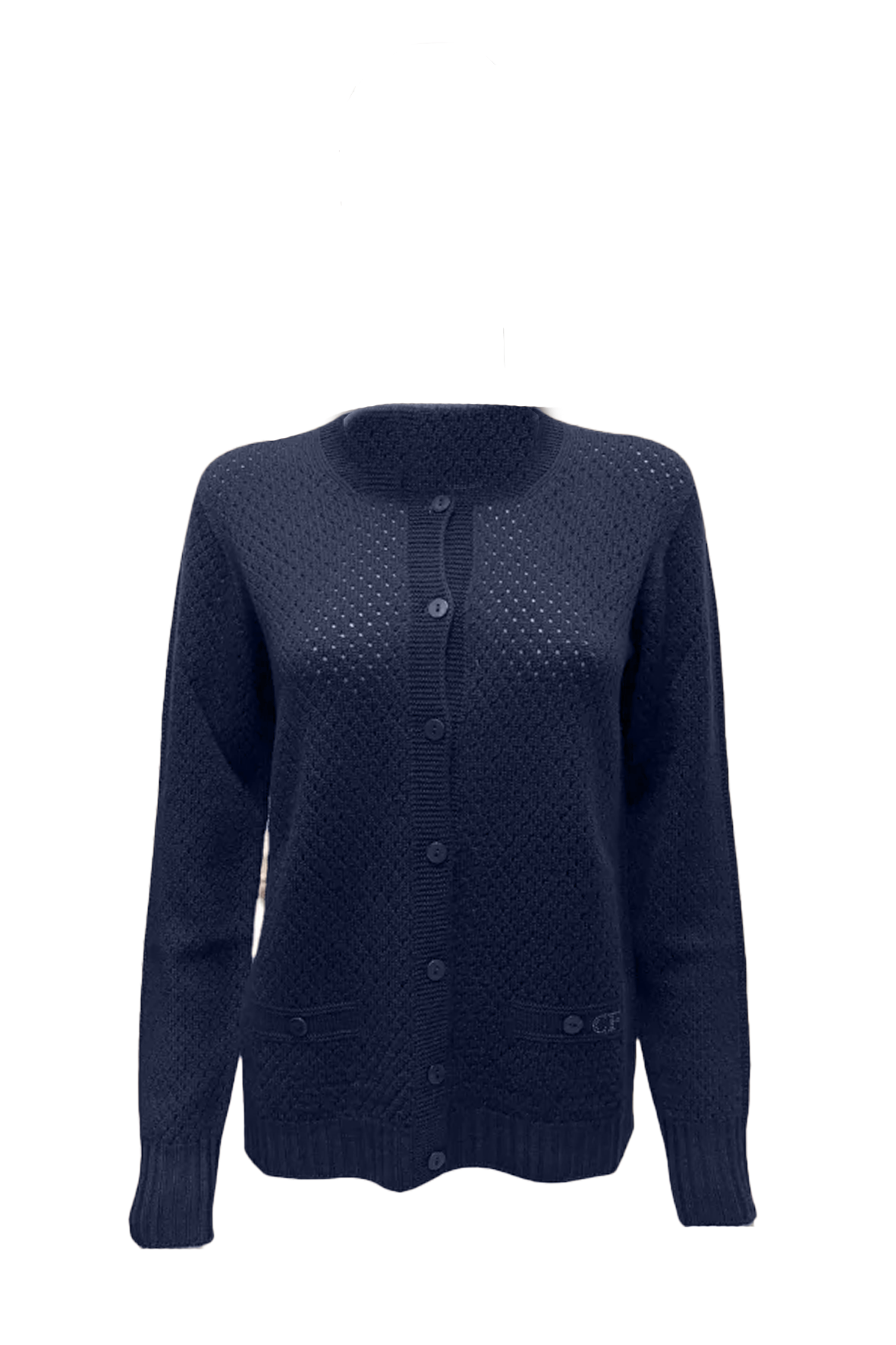 Maglia giacchino traforato 100% lana CF4380 BLU CARLA FERRONI