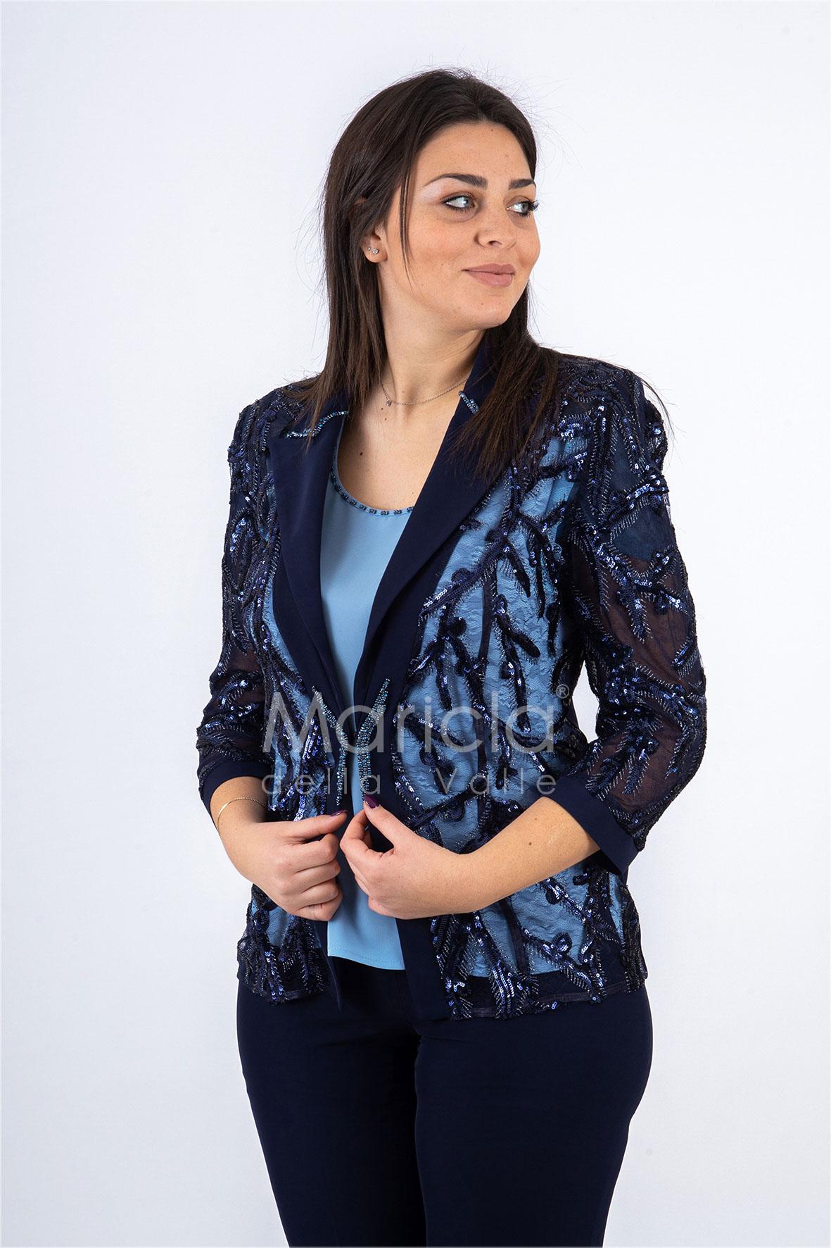 Completo 3 pezzi Ricamato PF414 BLU PAOLA FORTI