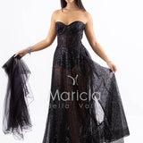 abito lungo paiette e bustier con coppe JC29336 NERO MARICLA ELEGANCE