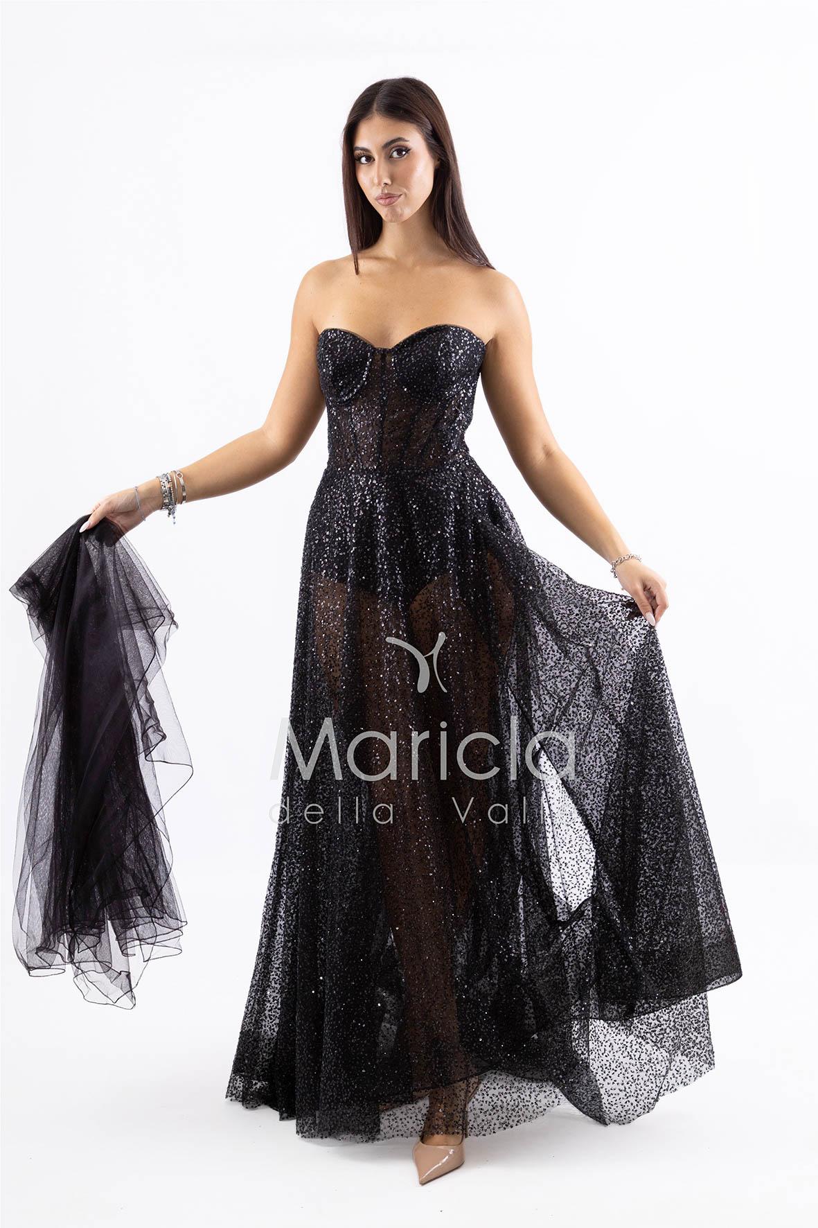 abito lungo paiette e bustier con coppe JC29336 NERO MARICLA ELEGANCE