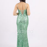 Abito lungo a sirena con paillettes e strascico PF8065F MENTA MARICLA ELEGANCE