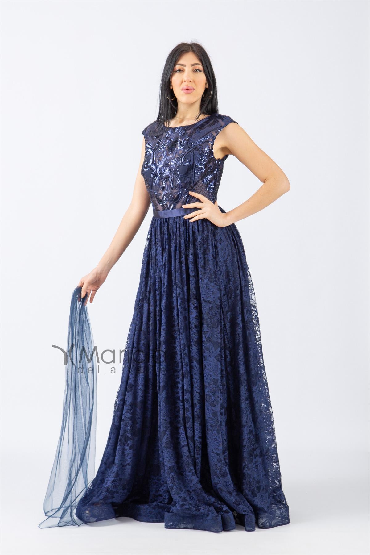 Abito in pizzo ANT1811 BLU ANTILLE ELEGANCE