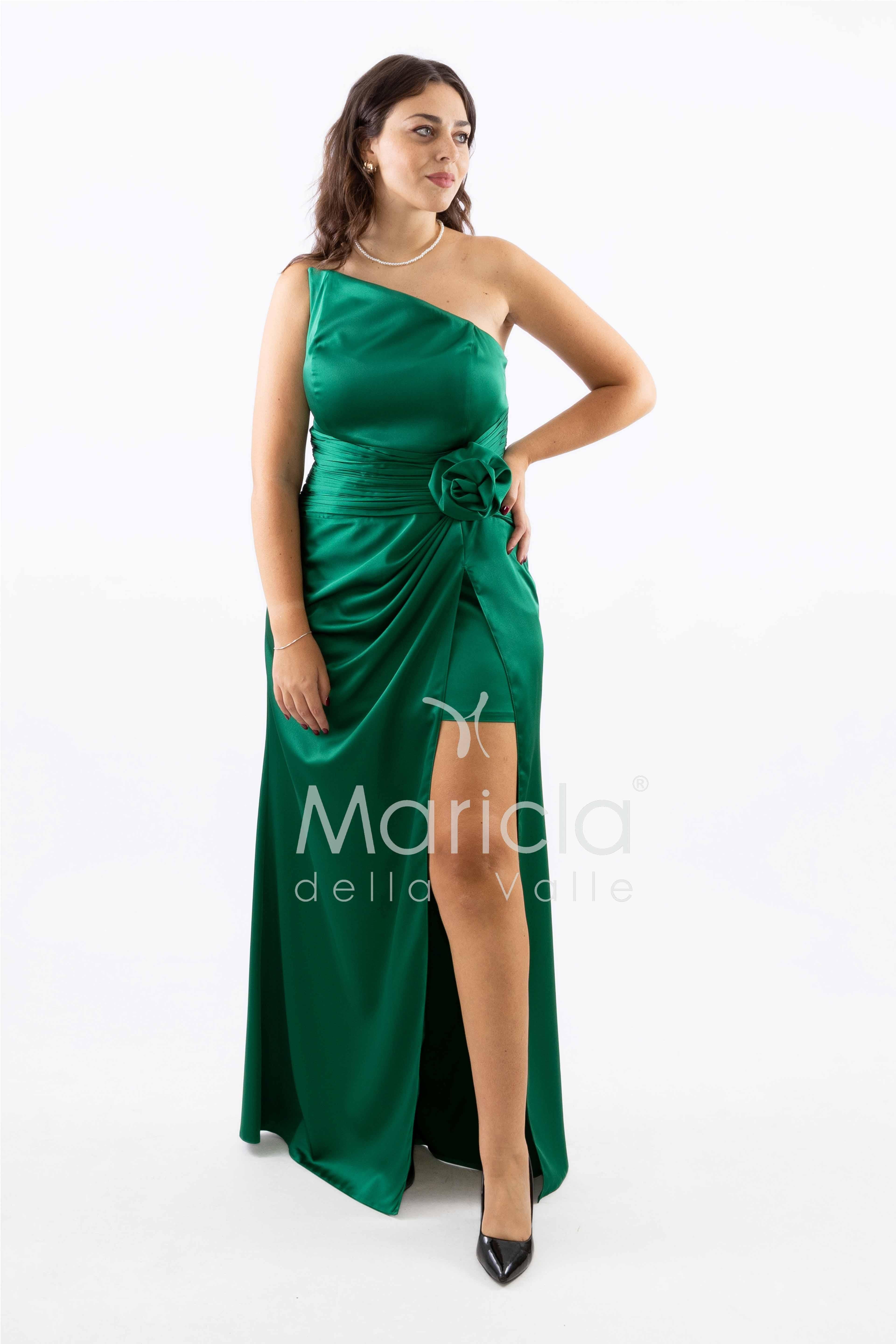 abito con fiore arricciato CAR58366 VERDE MARICLA ELEGANCE