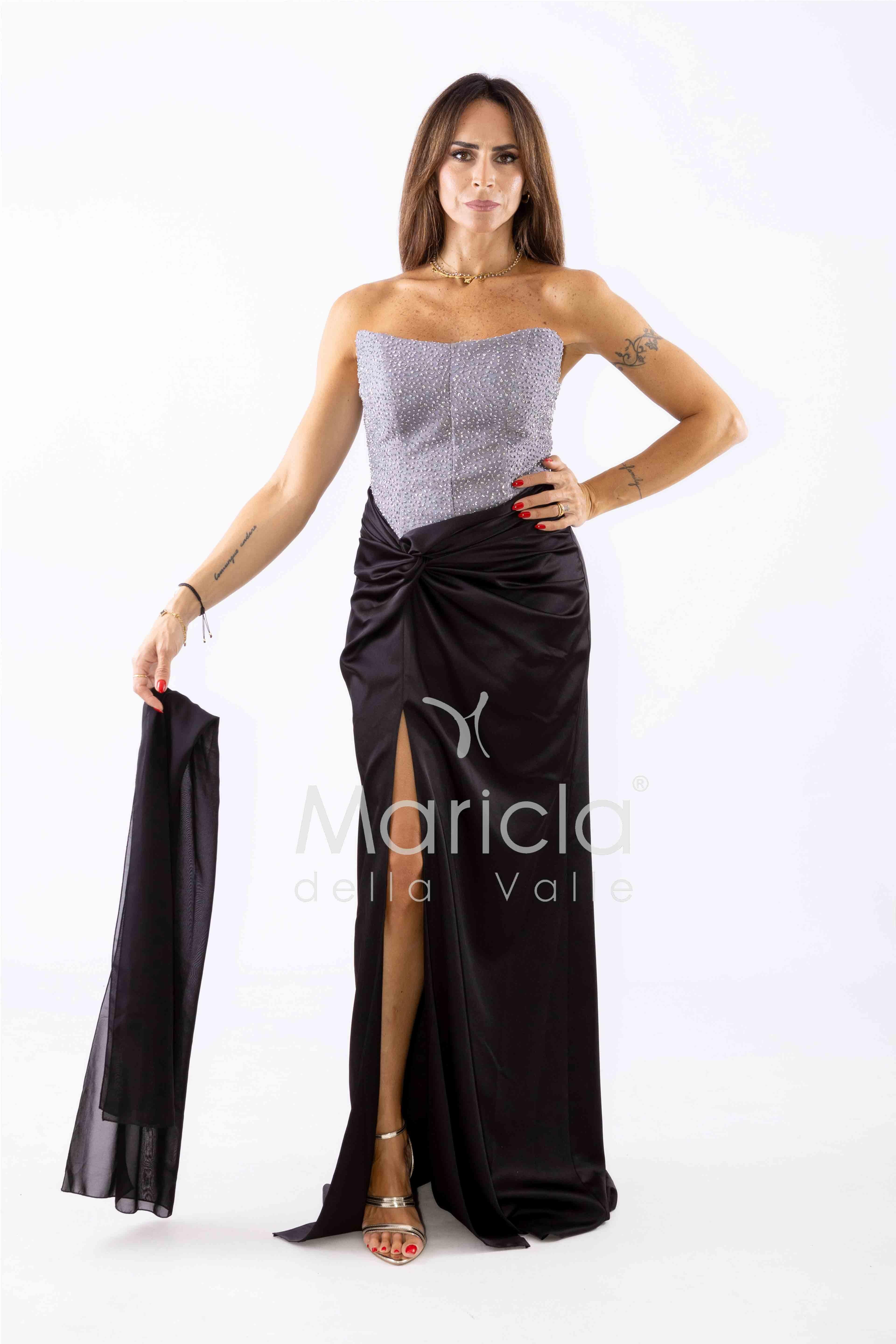 abito lungo raso drappeggio DEG55494 NERO MARICLA ELEGANCE