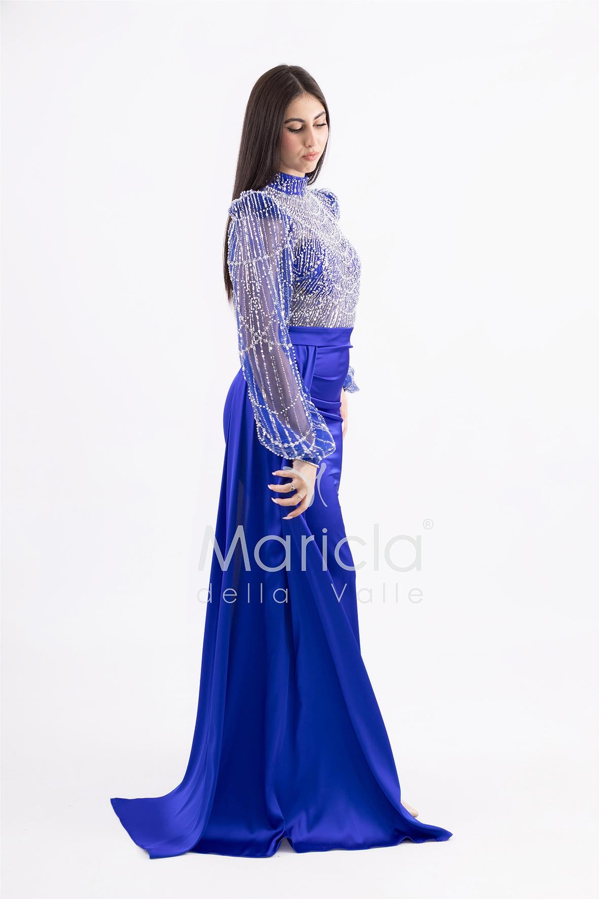 Abito sirena con corpetto ricamato e drappeggio al lato FP512352 ROYAL MARICLA ELEGANCE