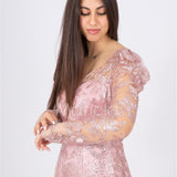 abito lungo sirena ricamato paiette FI6949 ROSA MARICLA ELEGANCE