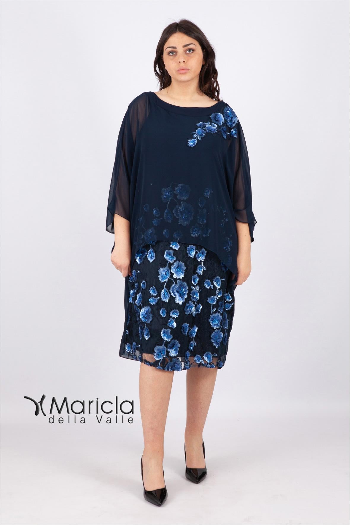 Abito midi con cappa SG7090 BLU SOLO GIOIE