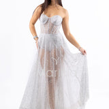 Abito lungo glitterato con bustier e coppe JC29336 ARGENTO MARICLA ELEGANCE