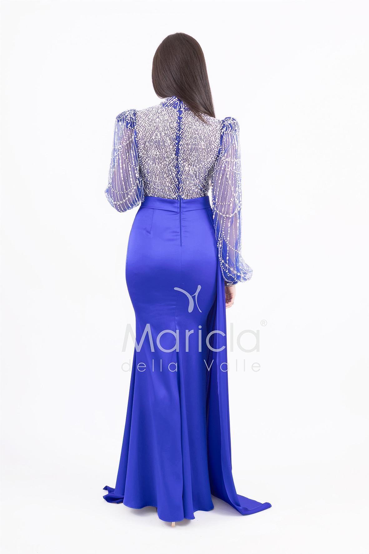 Abito sirena con corpetto ricamato e drappeggio al lato FP512352 ROYAL MARICLA ELEGANCE
