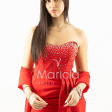abito midi corpetto strass e rouche SH829AC ROSSO SHARON