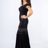 abito sirena glitterato plisse RG3637 NERO GIGLI CERIMONIA 