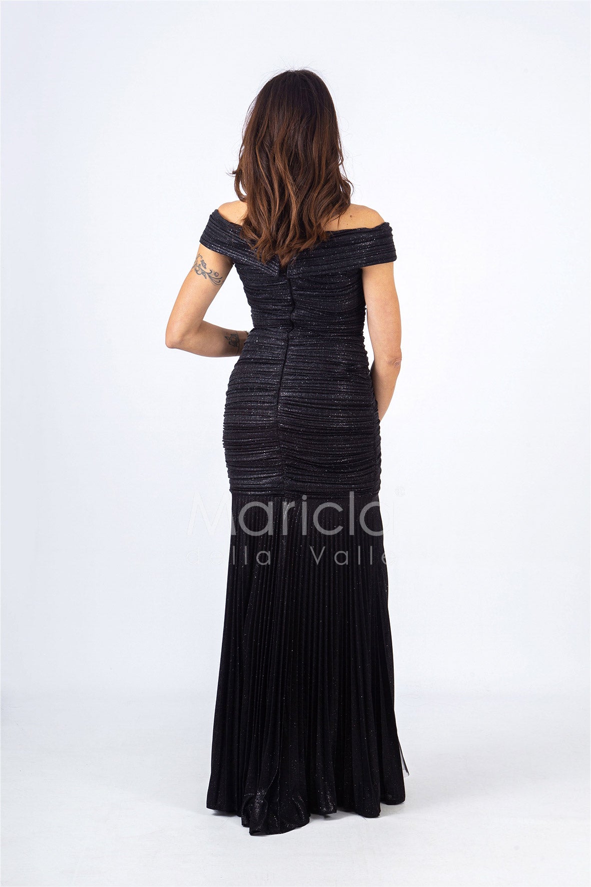 abito sirena glitterato plisse RG3637 NERO GIGLI CERIMONIA 