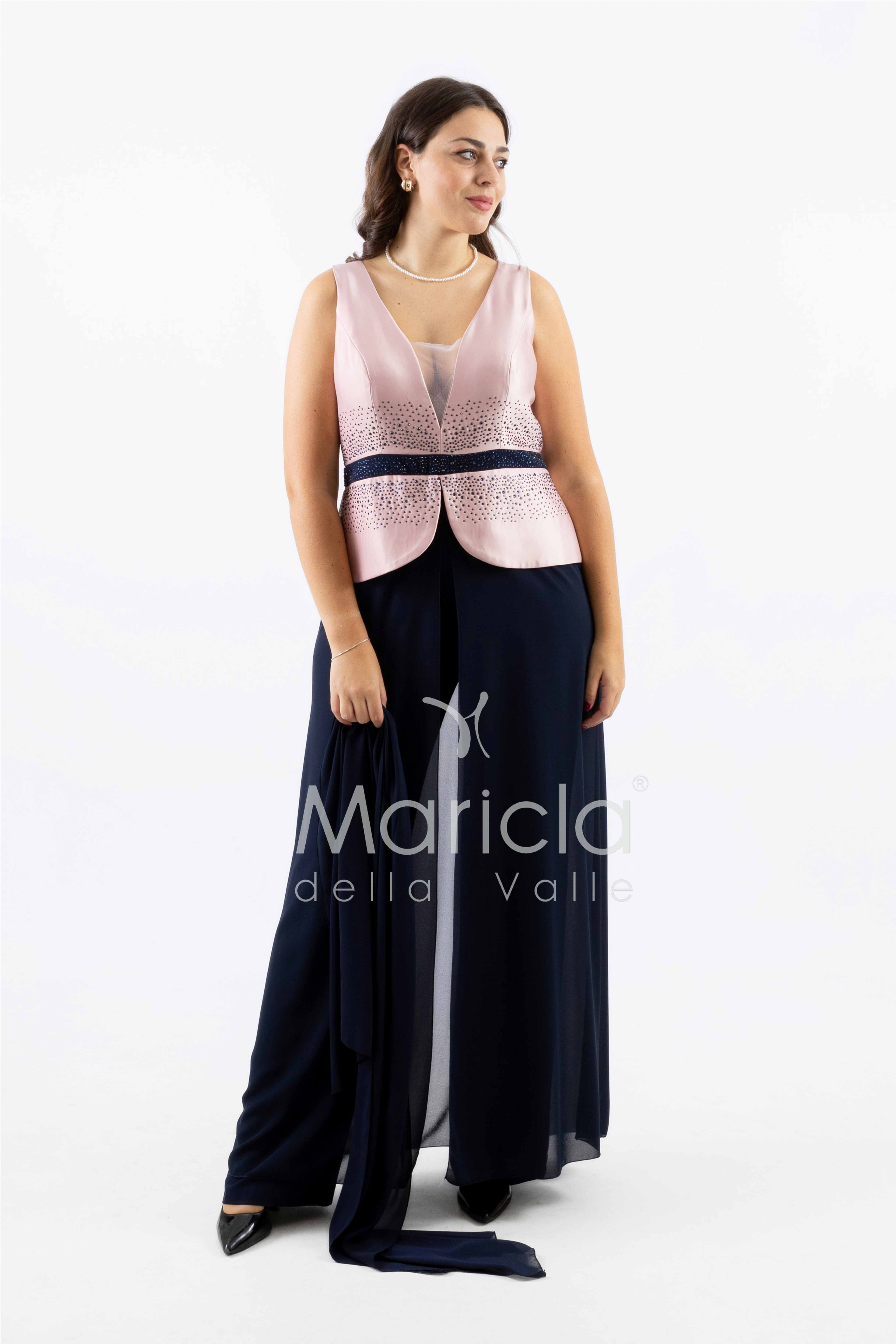 tuta con baschina e strass SH611 BLU SHARON 
