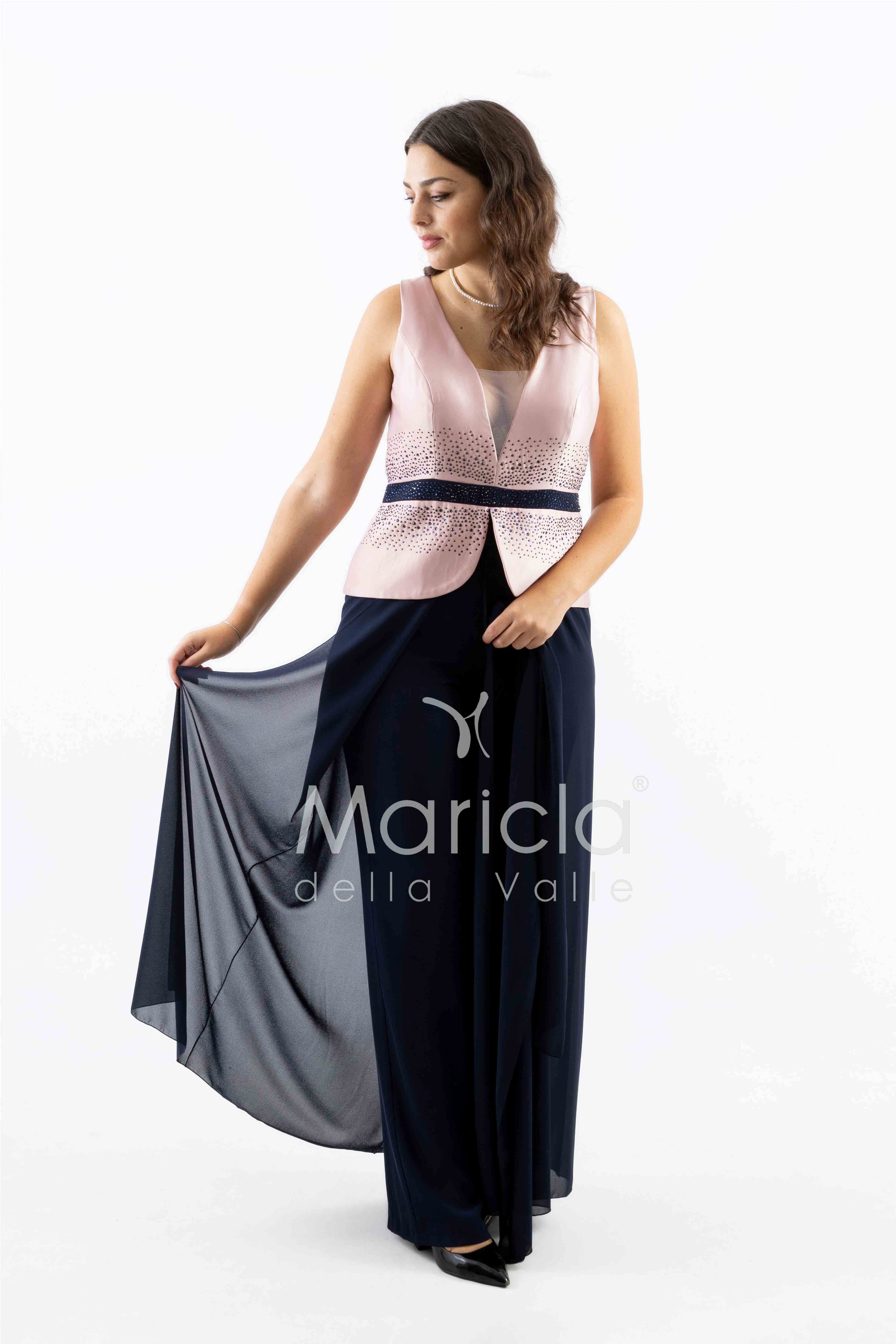 tuta con baschina e strass SH611 BLU SHARON 
