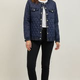Giacca Trapuntata Navy con Profili in Tweed e Bottoni Gioiello CF22193 BLU CARLA FERRONI 