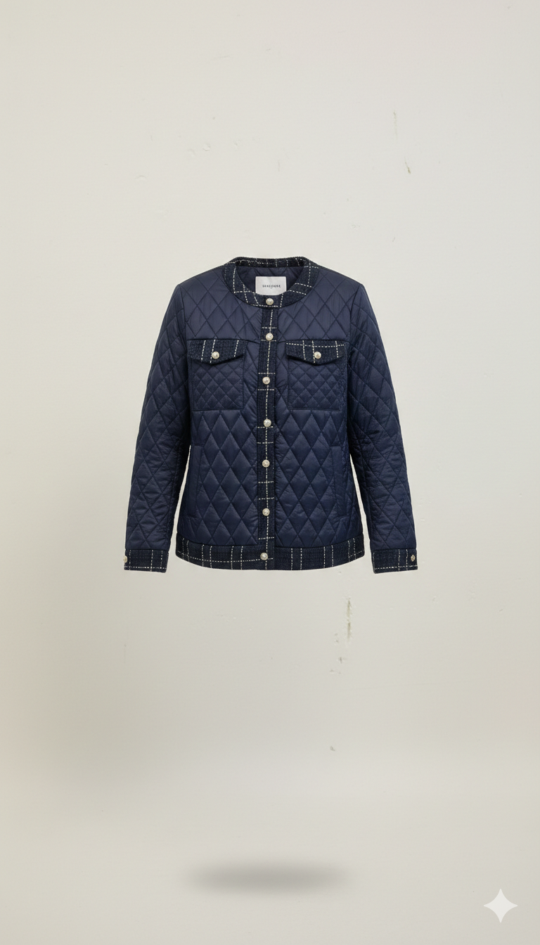 Giacca Trapuntata Navy con Profili in Tweed e Bottoni Gioiello CF22193 BLU CARLA FERRONI 