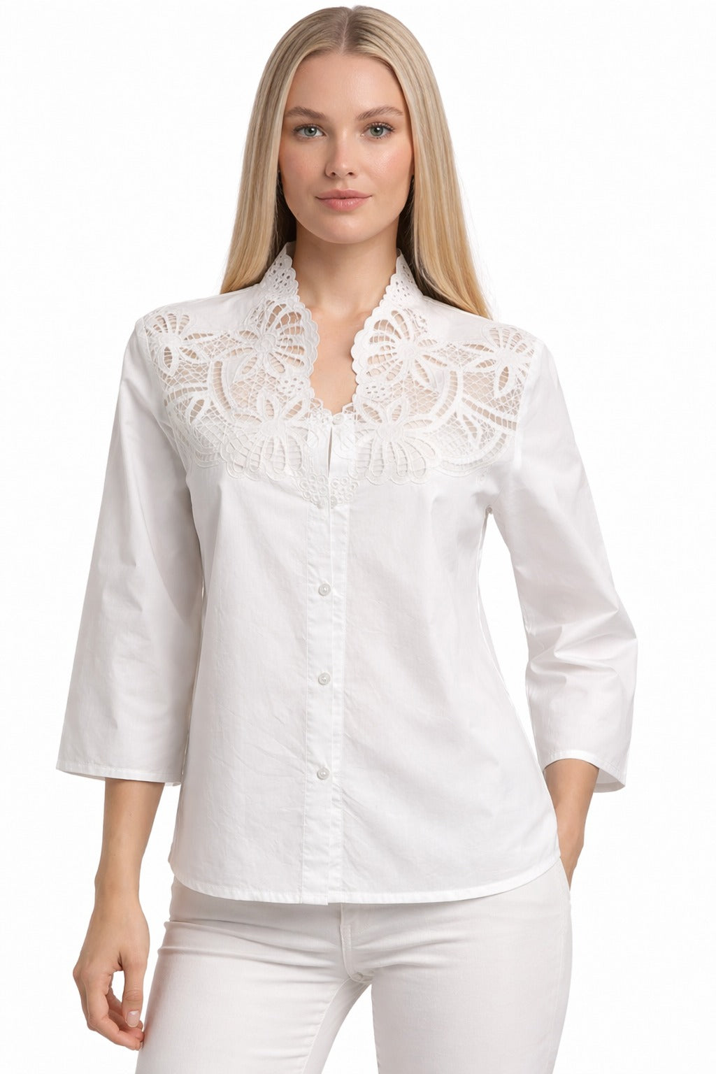 camicia pizzo sangallo CF32518 BIANCO CARLA FERRONI 