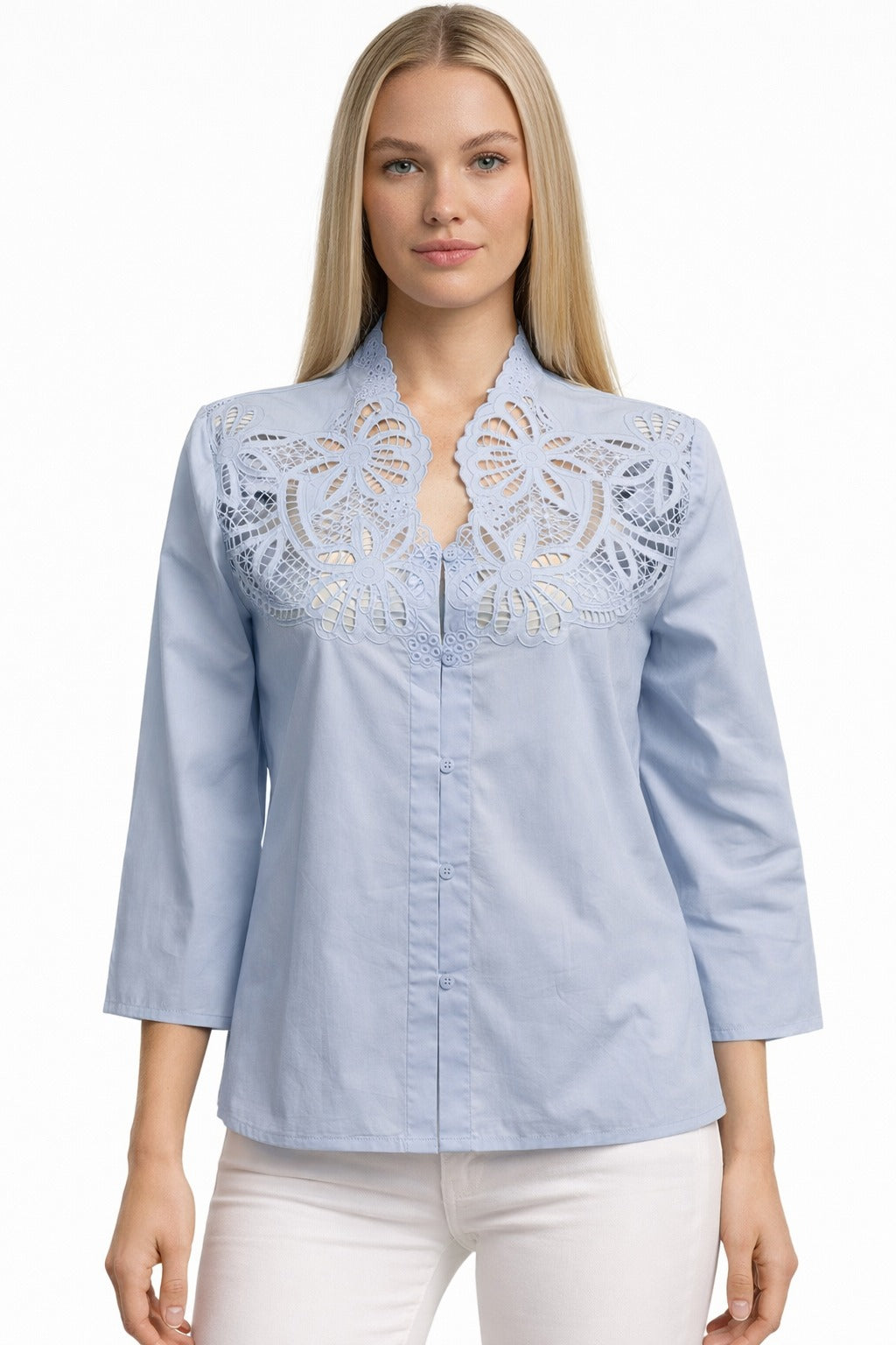 camicia pizzo sangallo CF32518 CELESTE CARLA FERRONI 