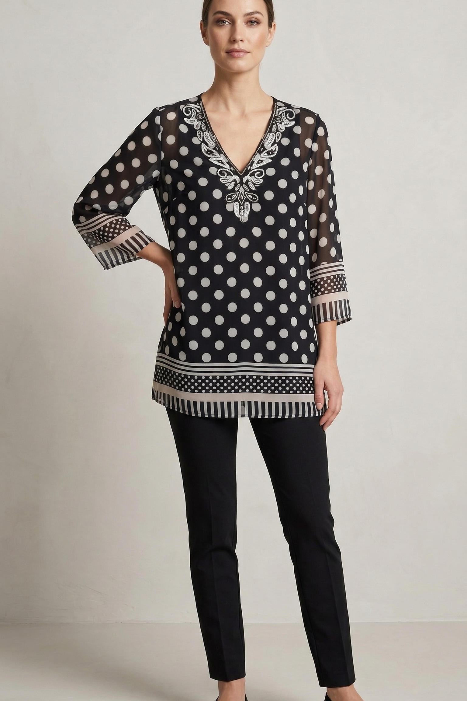 Caftano fantasia a pois CF32522 NERO CARLA FERRONI 