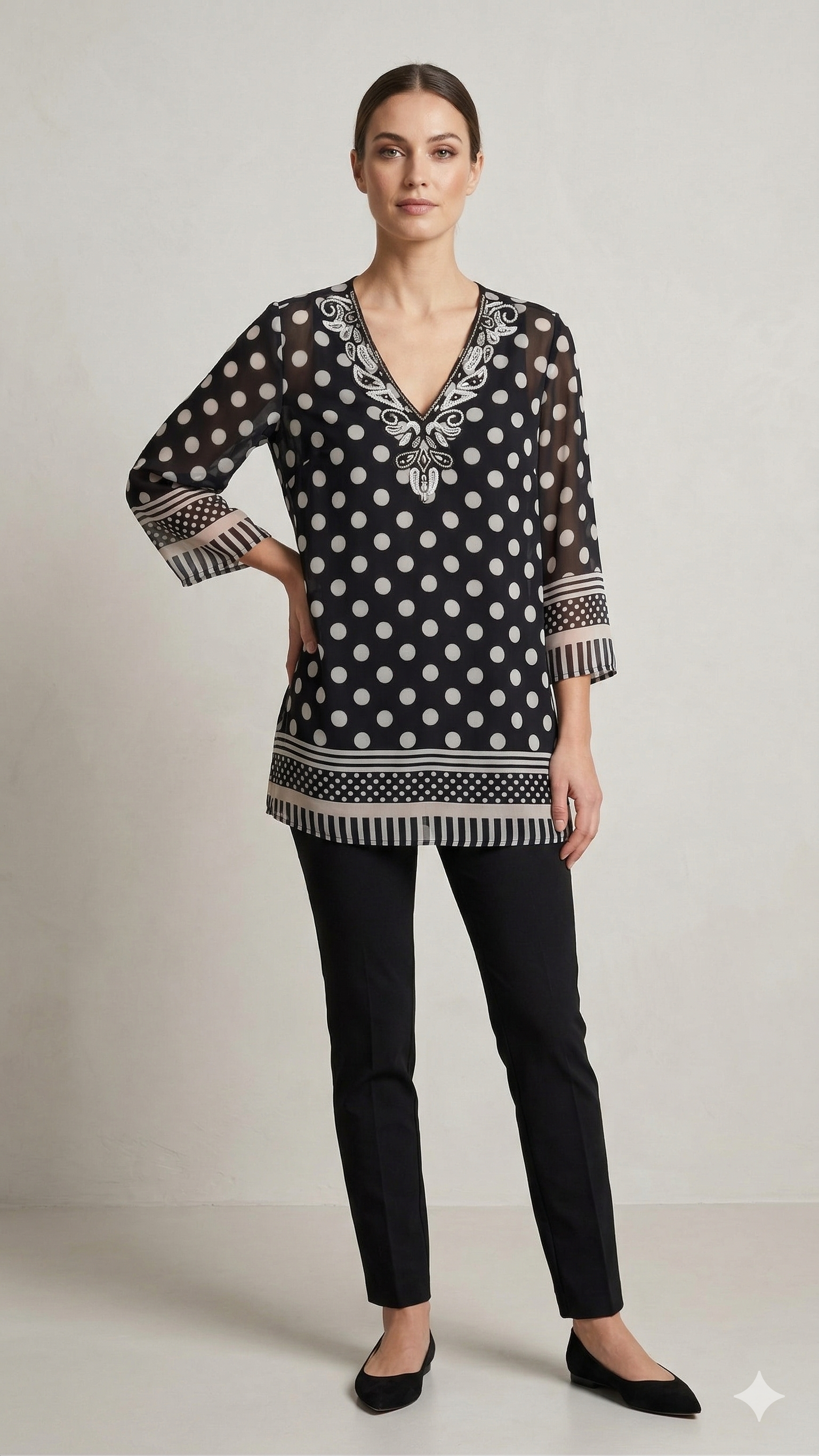 Caftano fantasia a pois CF32522 NERO CARLA FERRONI 