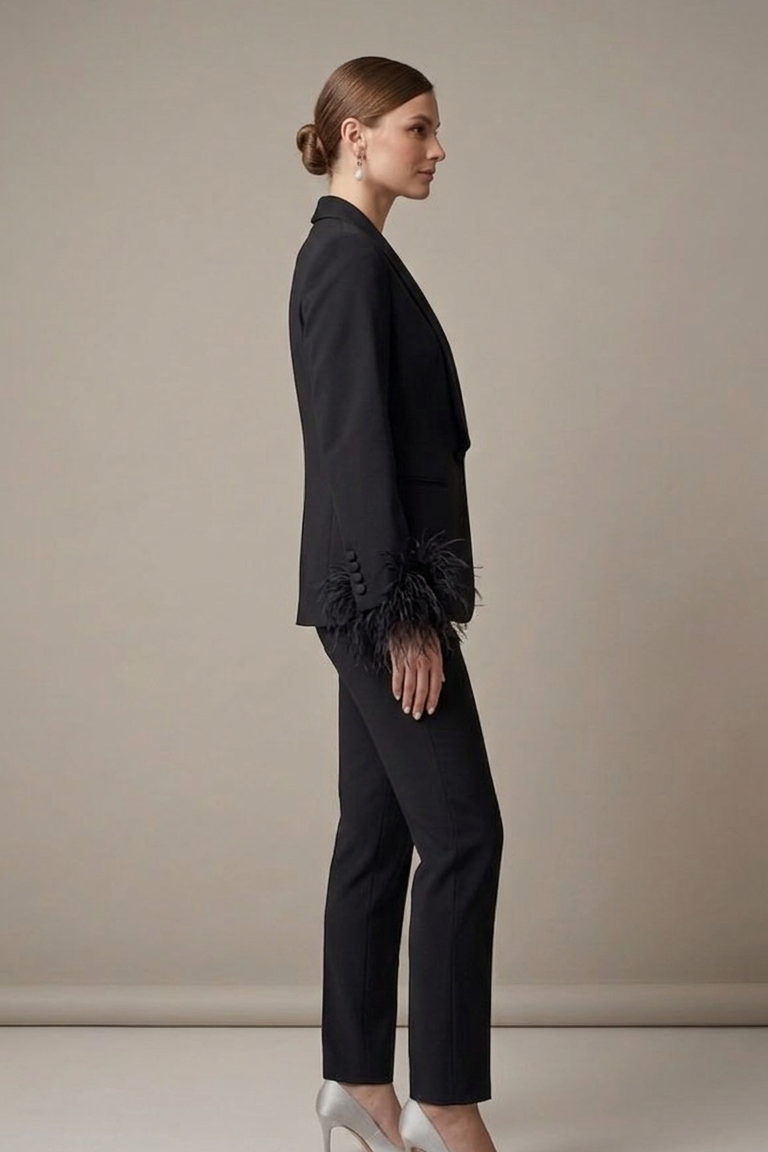 tailleur smoking con piume AD09326 NERO MARICLA 