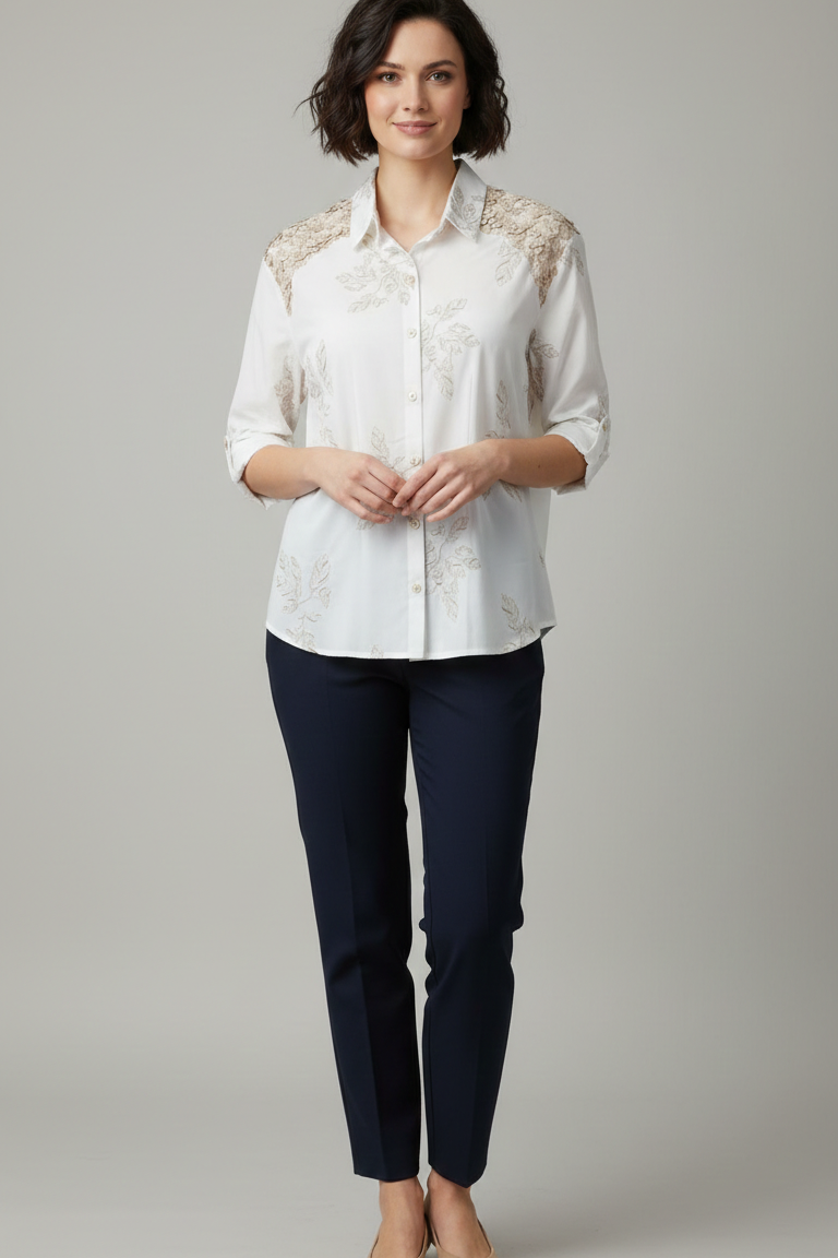 Camicia Ricami Floreali e Inserti in Pizzo DALIA BIANCO MARICLA 