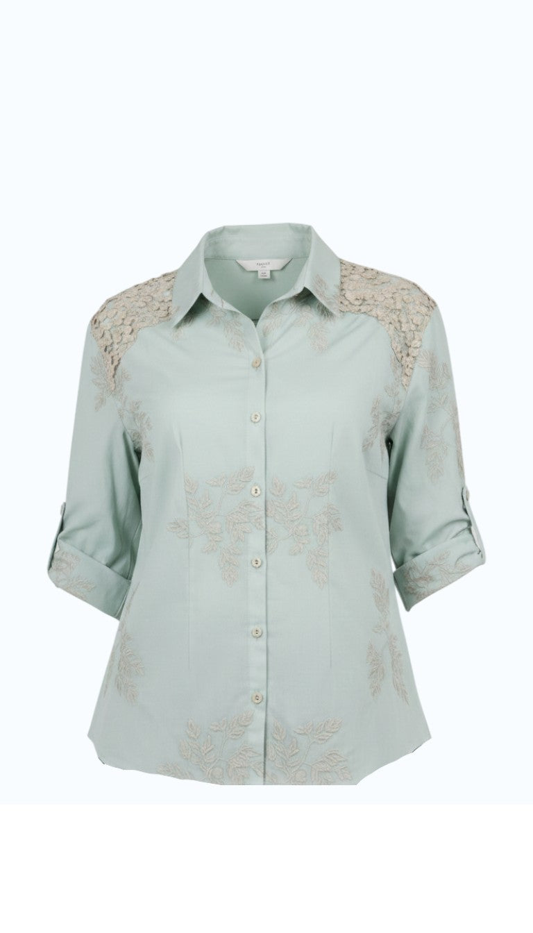 Camicia Ricami Floreali e Inserti in Pizzo DALIA MENTA MARICLA 