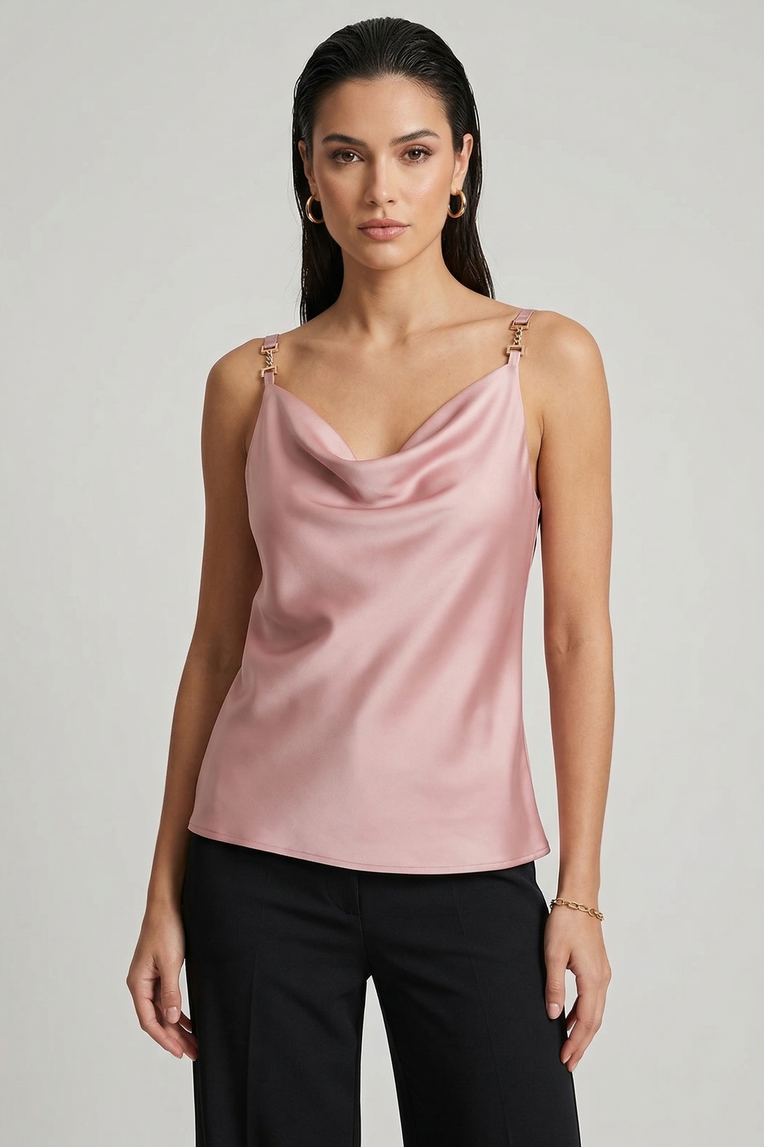 Top Fluido in Satin con bretelle a catena DB10939 ROSA MARICLA 