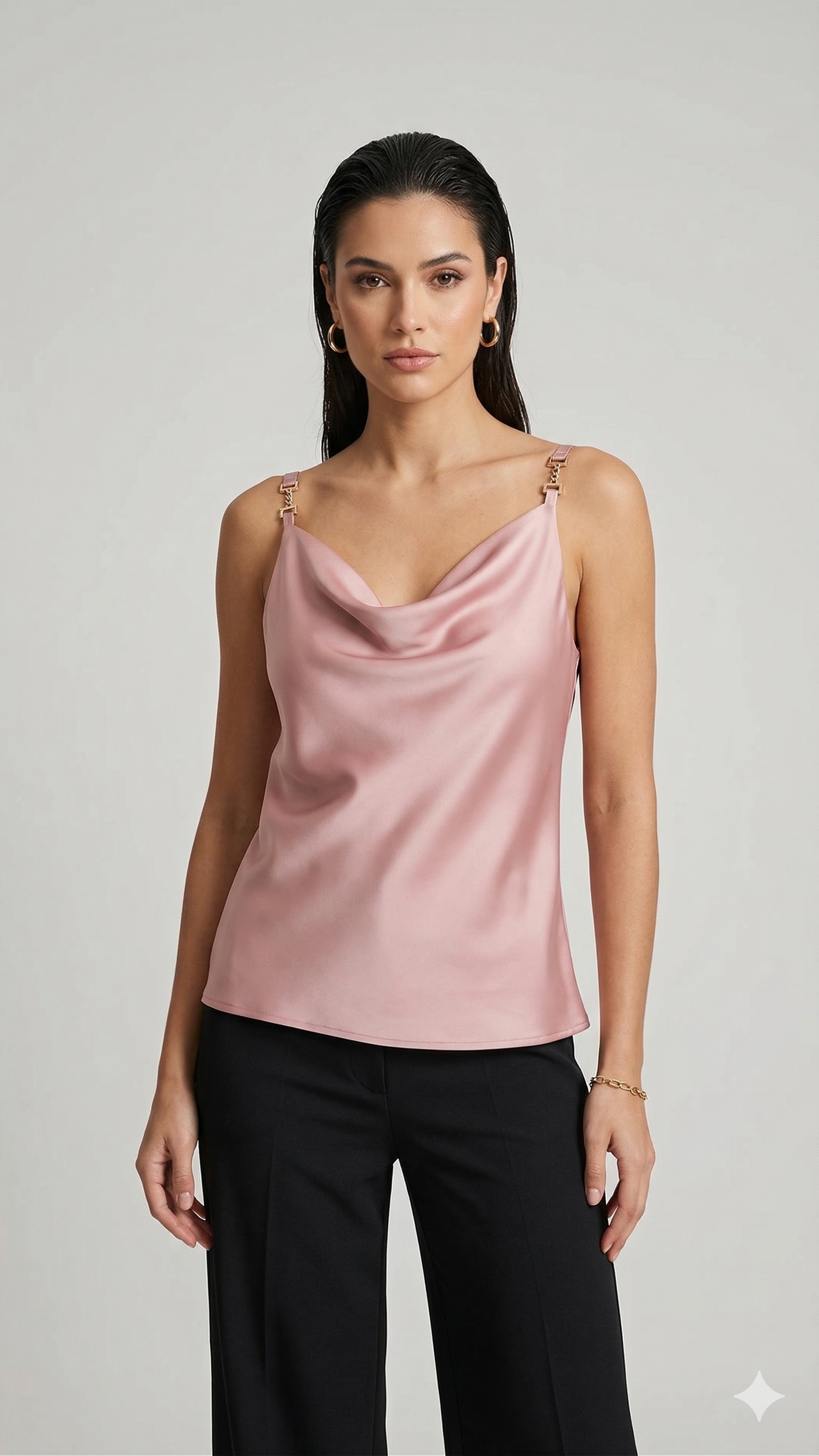 Top Fluido in Satin con bretelle a catena DB10939 ROSA MARICLA 
