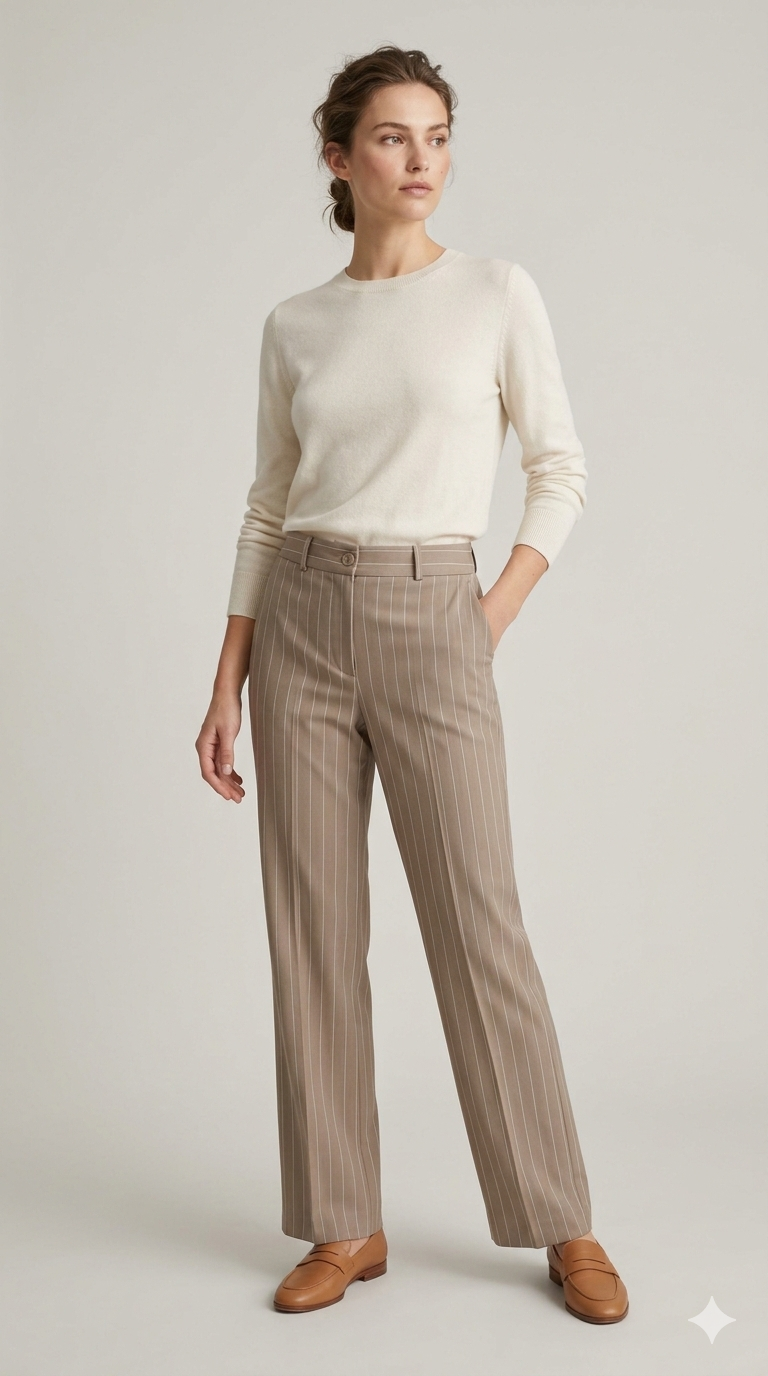 pantalone palazzo gessato EC02902 BEIGE MARICLA 