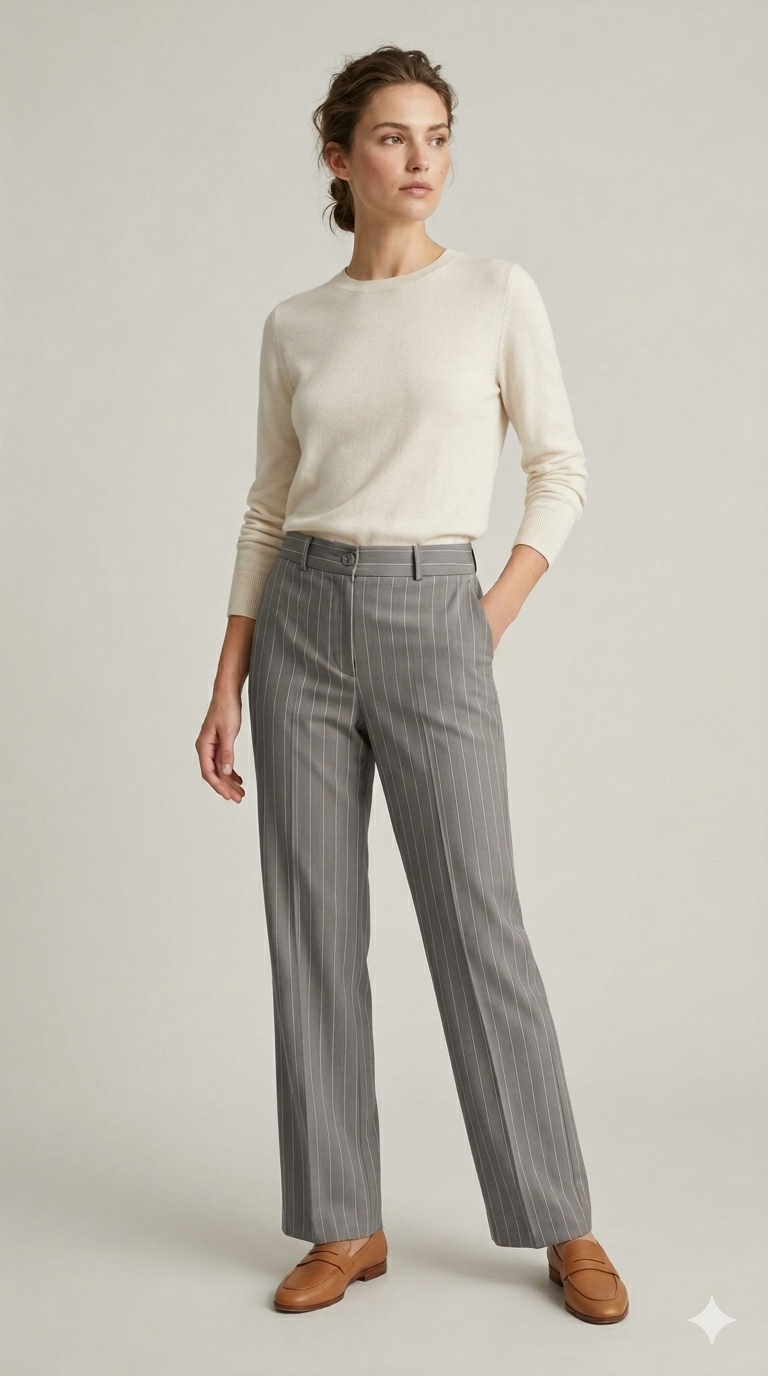pantalone palazzo gessato EC02902 GRIGIO MARICLA 
