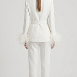 tailleur doppio petto con piume EC04602 BIANCO MARICLA 