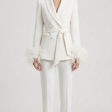 tailleur doppio petto con piume EC04602 BIANCO MARICLA 