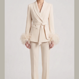 tailleur doppio petto con piume EC04602 CREMA MARICLA 