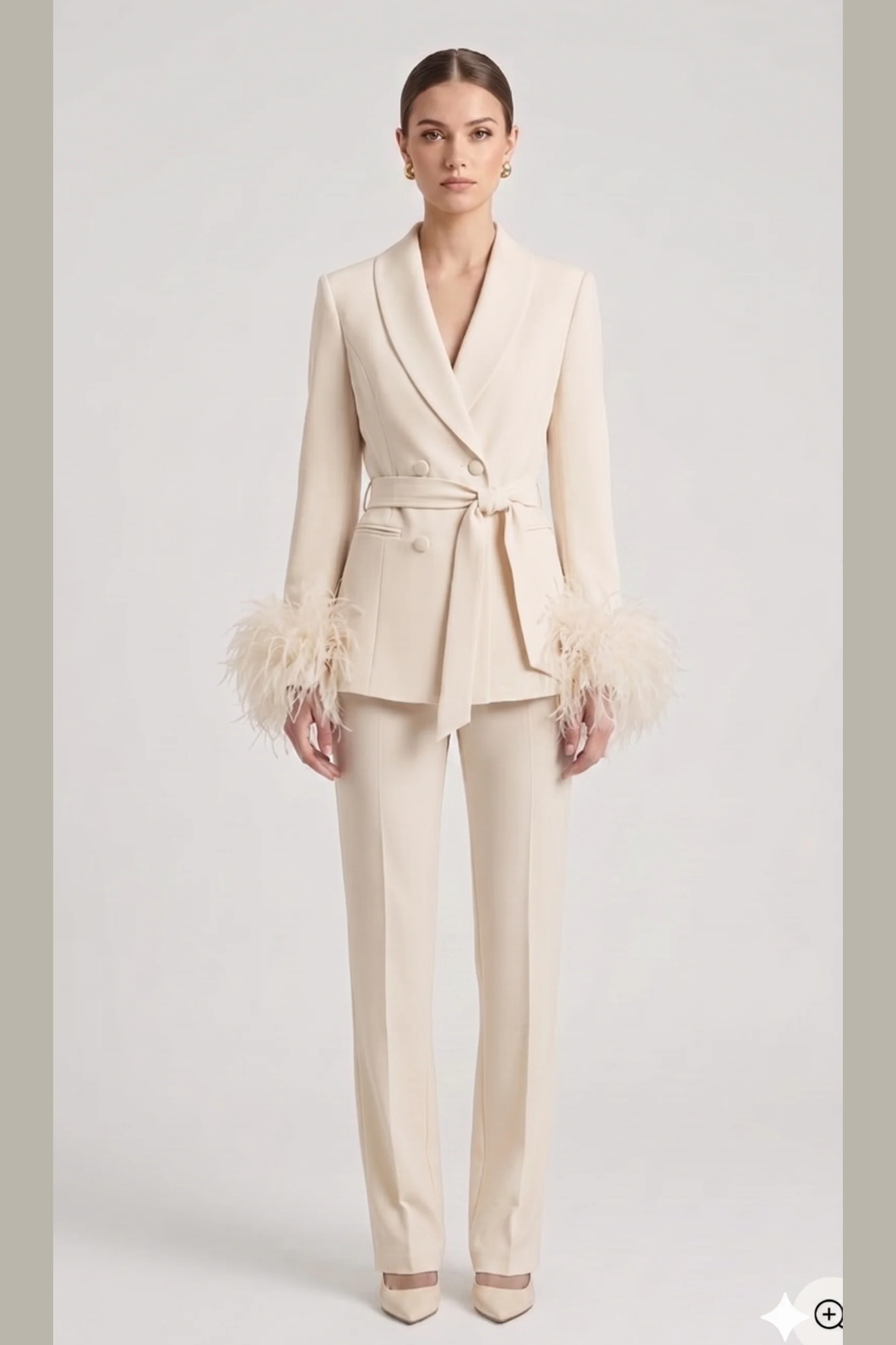 tailleur doppio petto con piume EC04602 CREMA MARICLA 