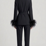 tailleur doppio petto con piume EC04602 NERO MARICLA 