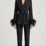 tailleur doppio petto con piume EC04602 NERO MARICLA 