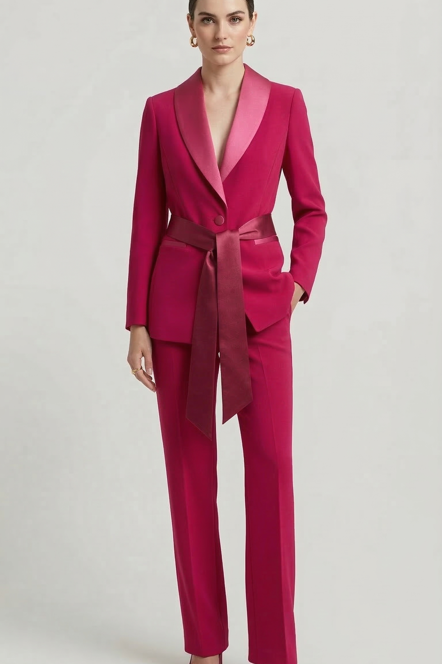 tailleur sciallato con raso e cintura EC04608 AMARENA MARICLA 