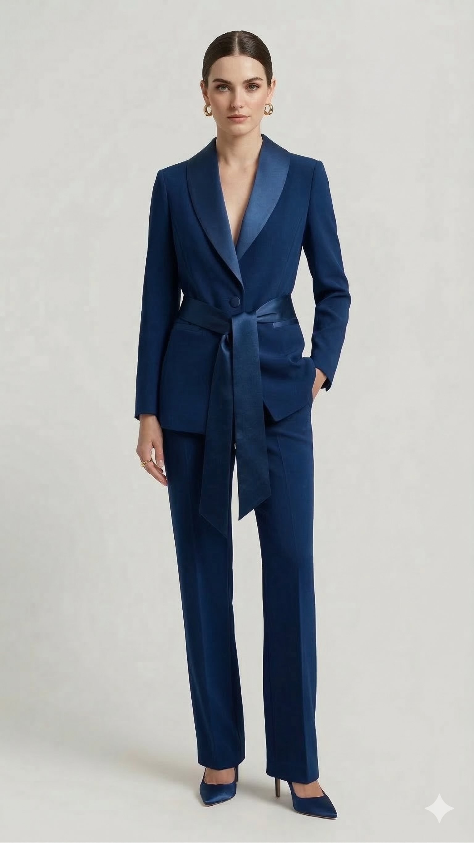 tailleur sciallato con raso e cintura EC04608 BLU MARICLA 