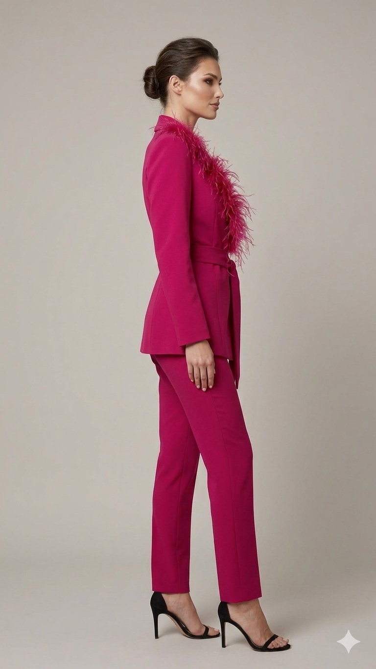 tailleur con piume bavero EC04609 AMARENA MARICLA 