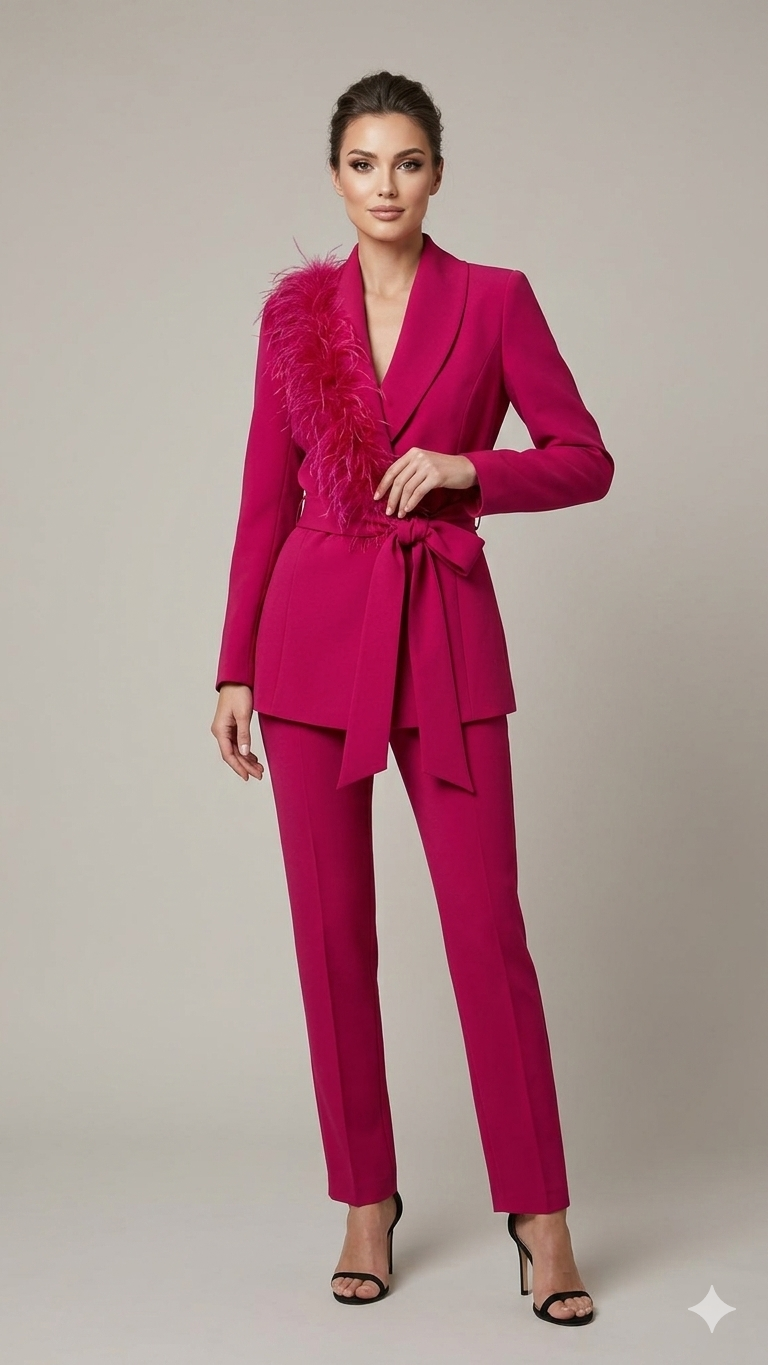 tailleur con piume bavero EC04609 AMARENA MARICLA 