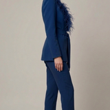 tailleur con piume bavero EC04609 BLU MARICLA 
