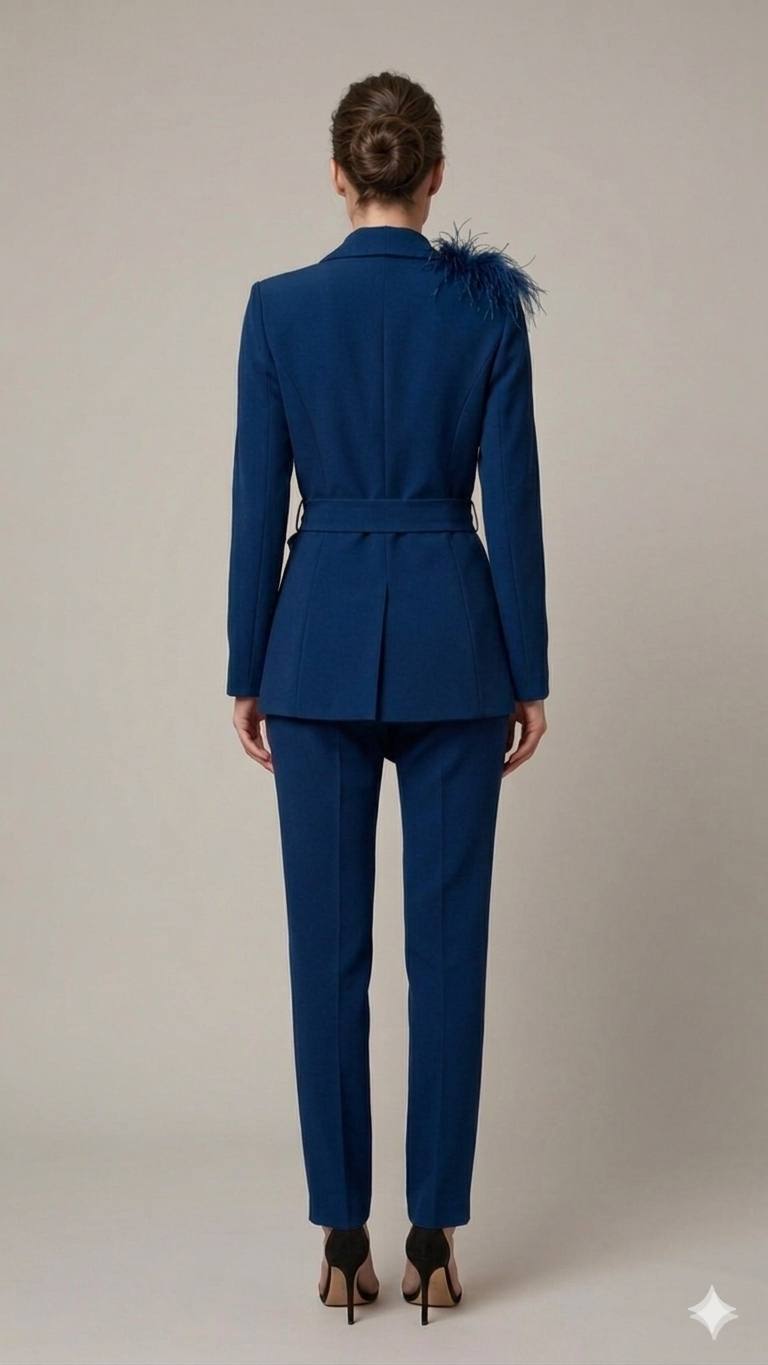 tailleur con piume bavero EC04609 BLU MARICLA 