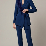 tailleur con piume bavero EC04609 BLU MARICLA 