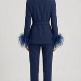 tailleur con cintura e piume EC04610 BLU MARICLA 