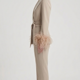 tailleur con cintura e piume EC04610 CREMA MARICLA 